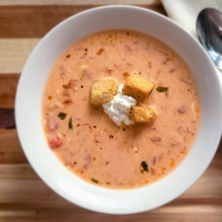 a bowl of freshly made cream of tomato soup