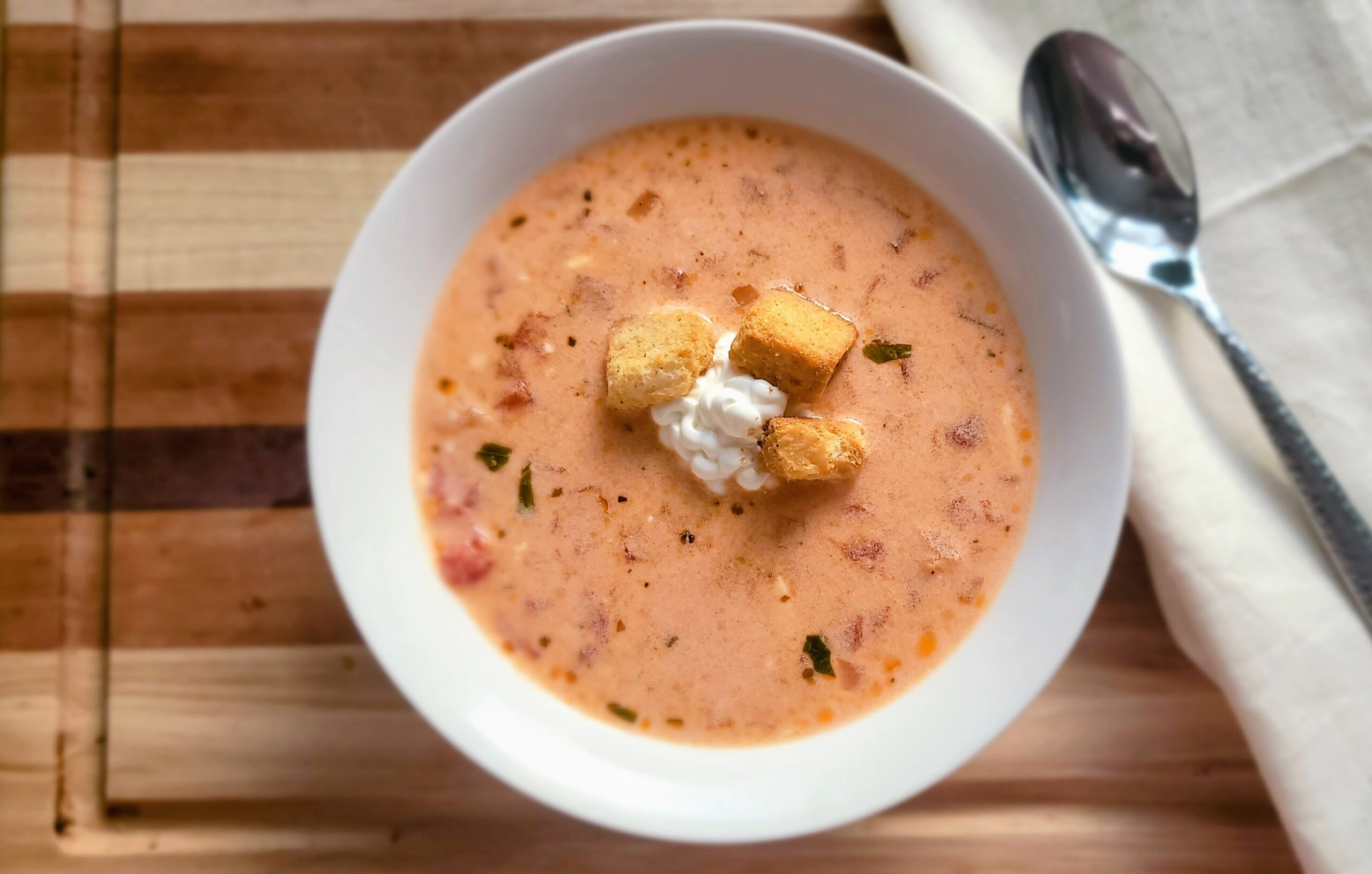 a bowl of freshly made cream of tomato soup